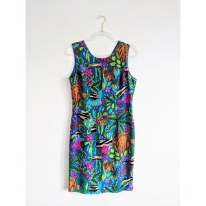 Vintage Spenser Jeremy Women's 100% Silk Sheath Dress Psychedelic Jungle Sz 8